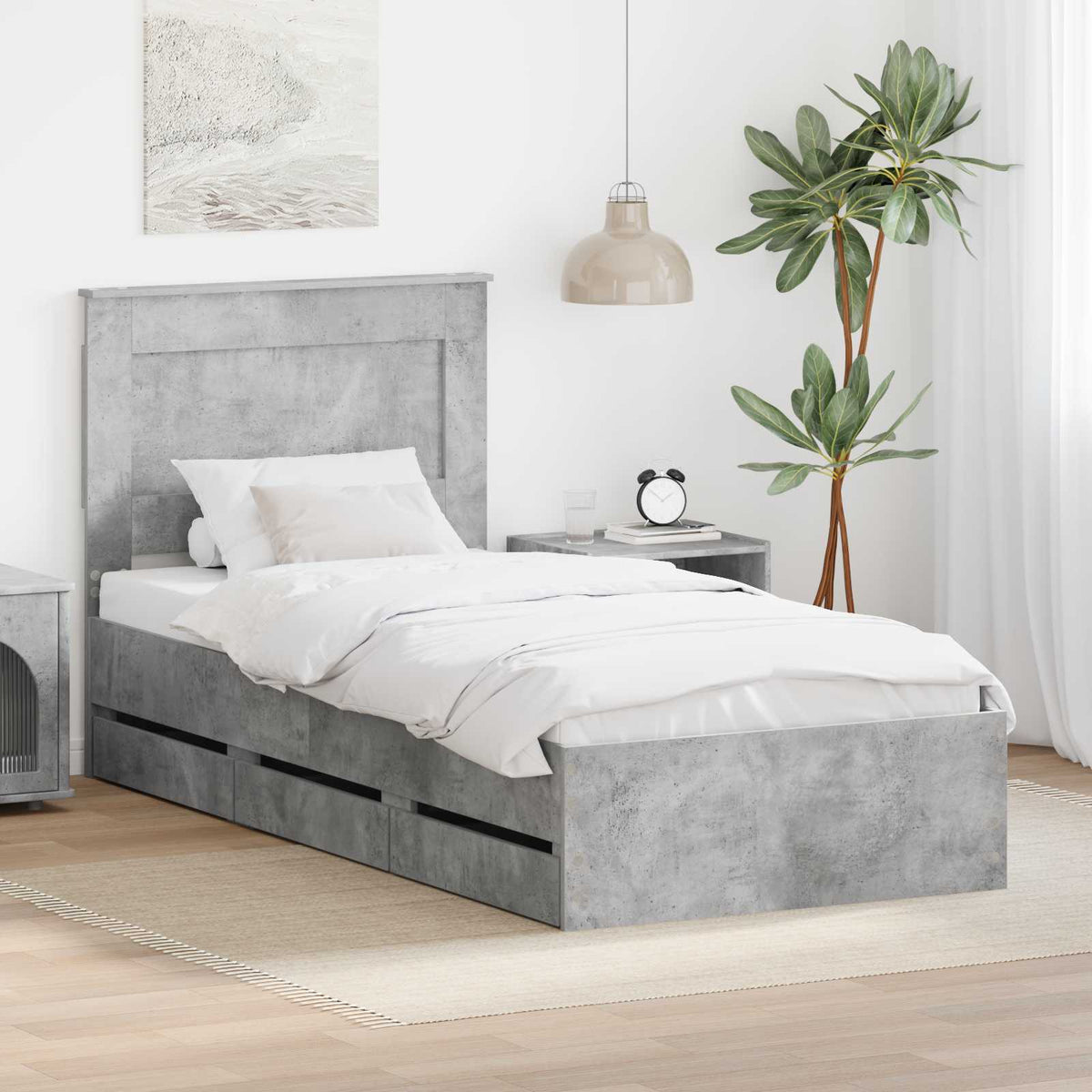 Bed Frame Drawer Engineer Wood Length Concrete grey