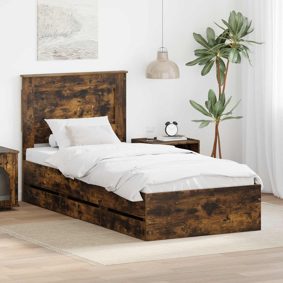 Bed Frame Drawer Engineer Wood Length Smoked oak