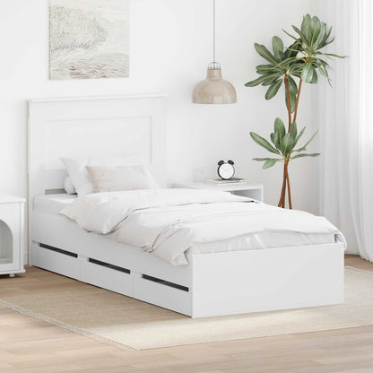Bed Frame with Drawer Engineer Wood Length 190 cm White 75 cm