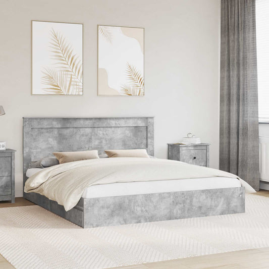 Storage Bed with Drawer Engineered Wood Length 200 cm Concrete grey 200 cm