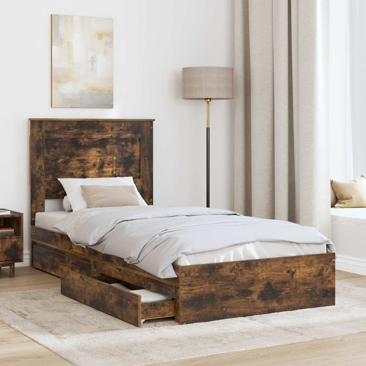 Storage Bed with Drawer Engineered Wood Length 200 cm Smoked oak 100 cm