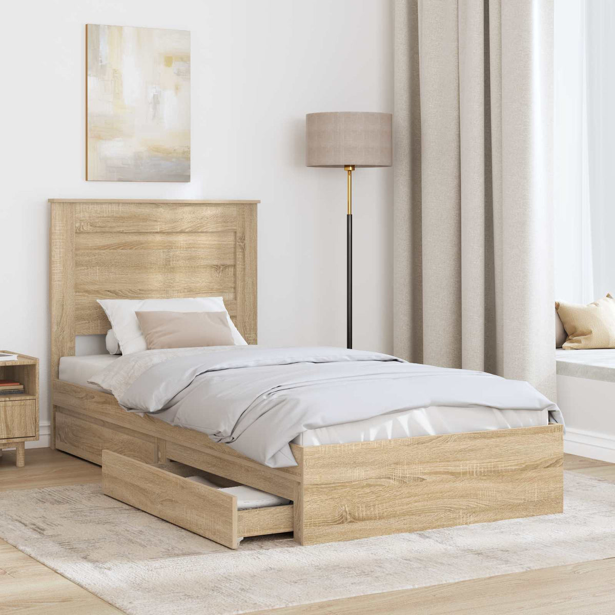 Storage Bed with Drawer Engineered Wood Length 190 cm Sonoma oak 75 cm