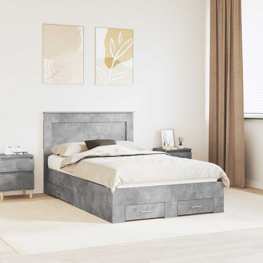 Bed Frame with Drawer 120 x 190 cm Engineered Wood Concrete grey