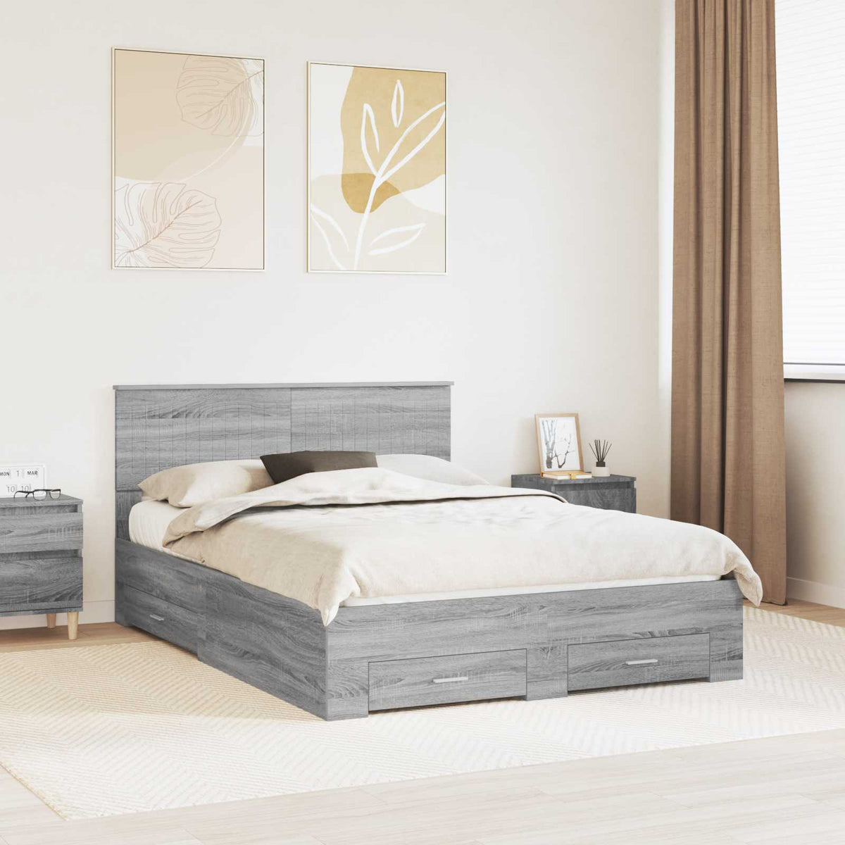 Bed Frame with Drawer 140 x 190 cm Engineered Wood Grey sonoma
