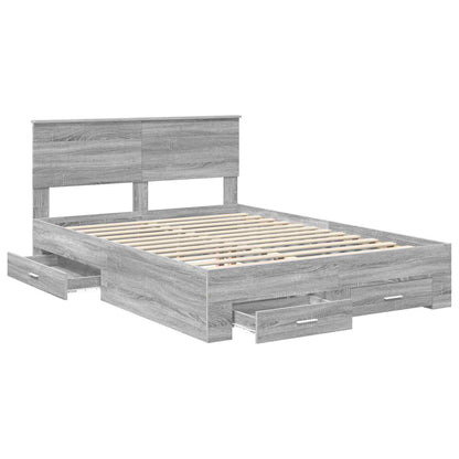 Bed Frame with Drawer 140 x 190 cm Engineered Wood Grey sonoma