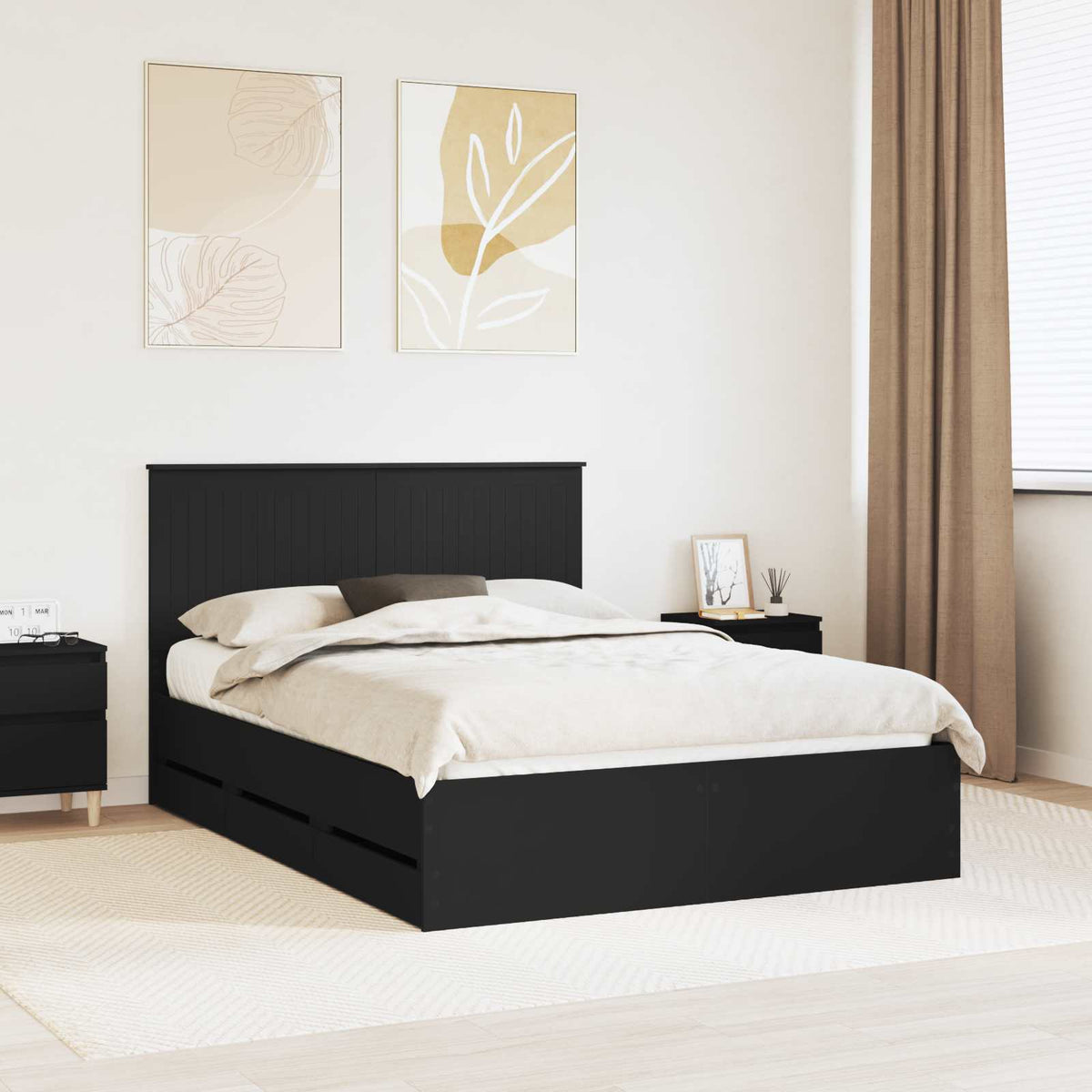 Bed Frame with Drawer 140 x 190 cm Engineer Wood Black
