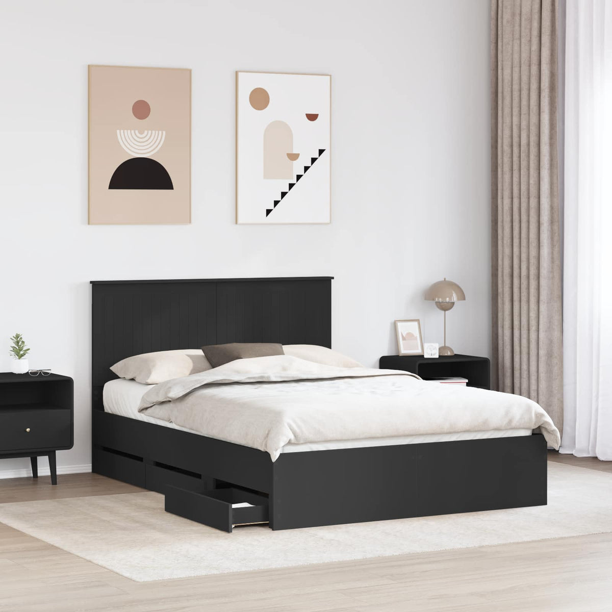 Bed Frame with Drawer 140 x 190 cm Engineer Wood Black
