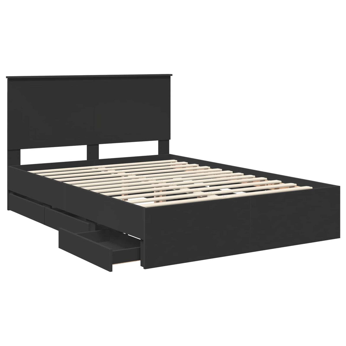 Bed Frame with Drawer 140 x 190 cm Engineer Wood Black