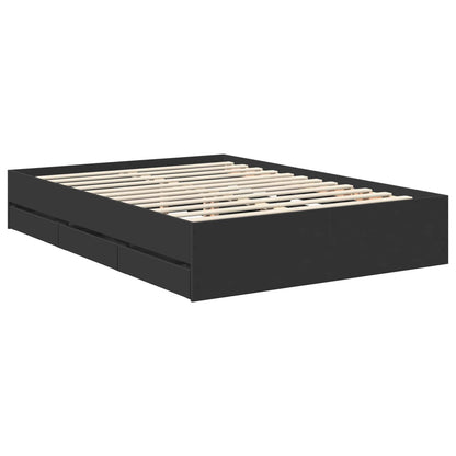 Bed Frame with Drawer 140 x 190 cm Engineer Wood Black