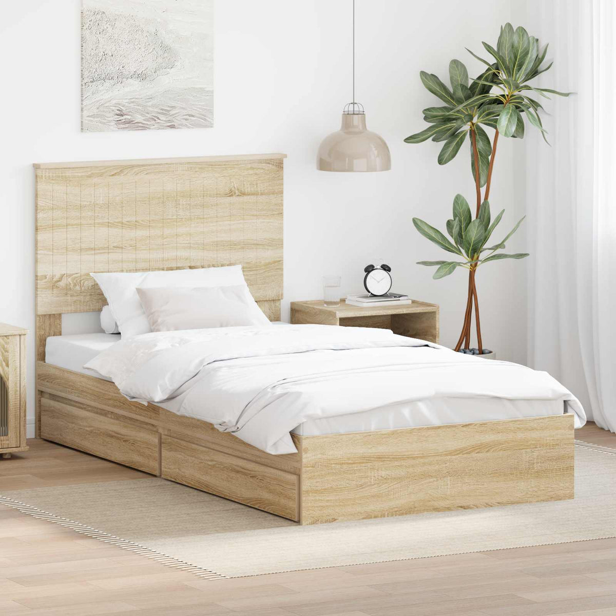 Storage Bed with Drawer Engineered Wood Length 200 cm Sonoma Oak 100 cm