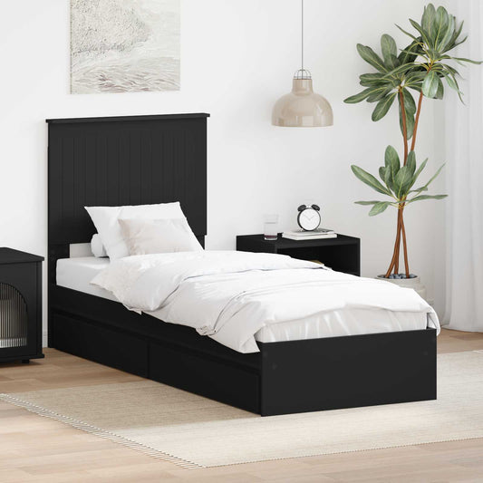 Storage Bed with Drawer Engineered Wood Length 190 cm Black 75 cm