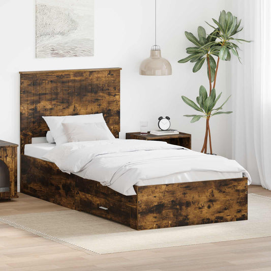 Bed Frame with Drawer Engineered Wood Length 200 cm Smoked Oak 90 cm