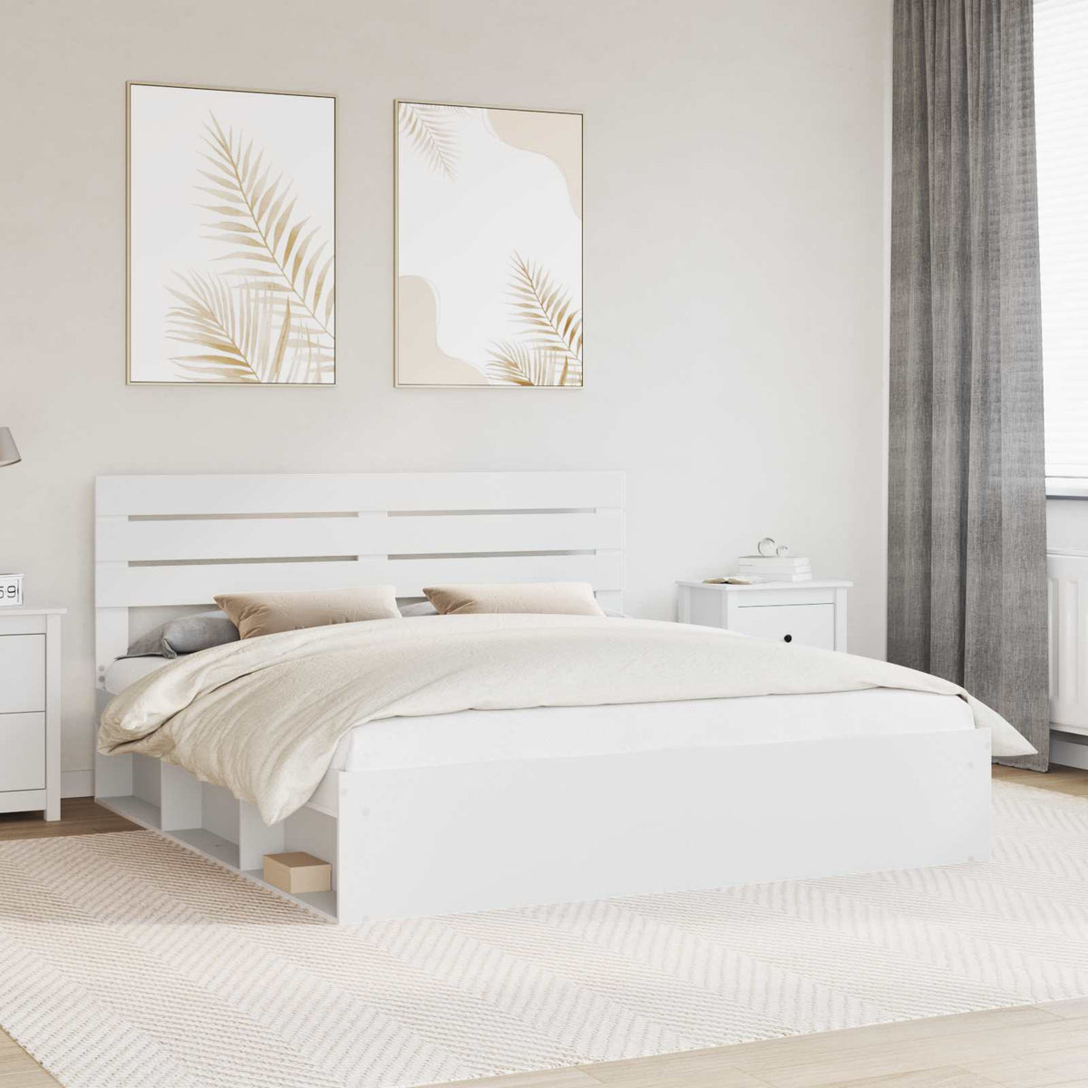 Bed Frame Headboard Solid Pine Wood Length White