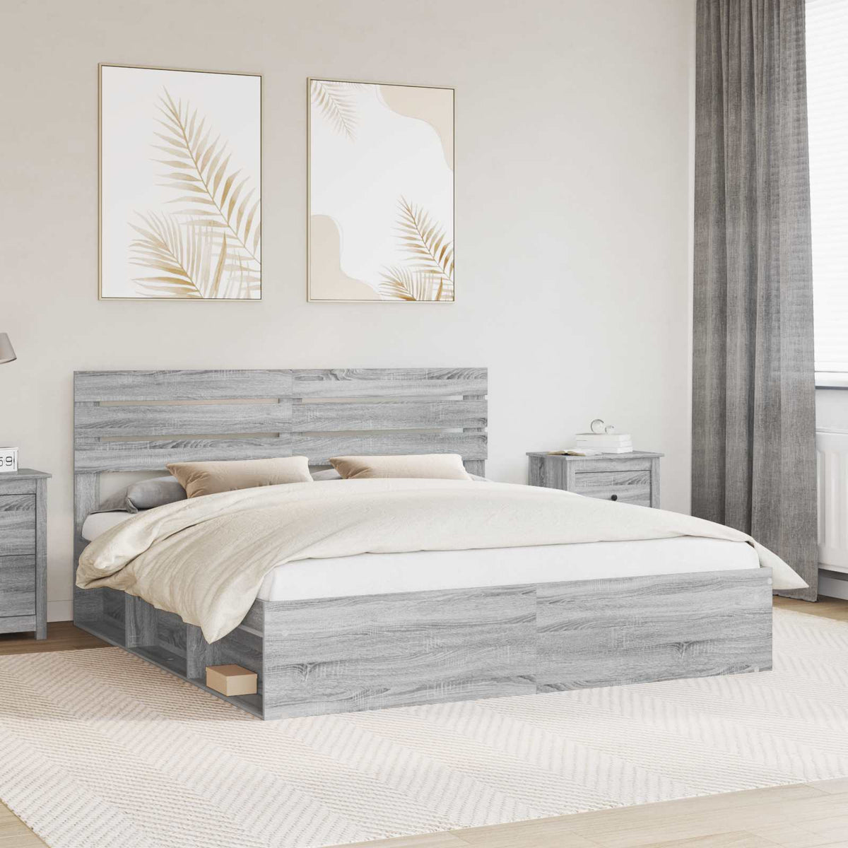 Bed Frame Solid Pine Wood Length Grey Sonoma