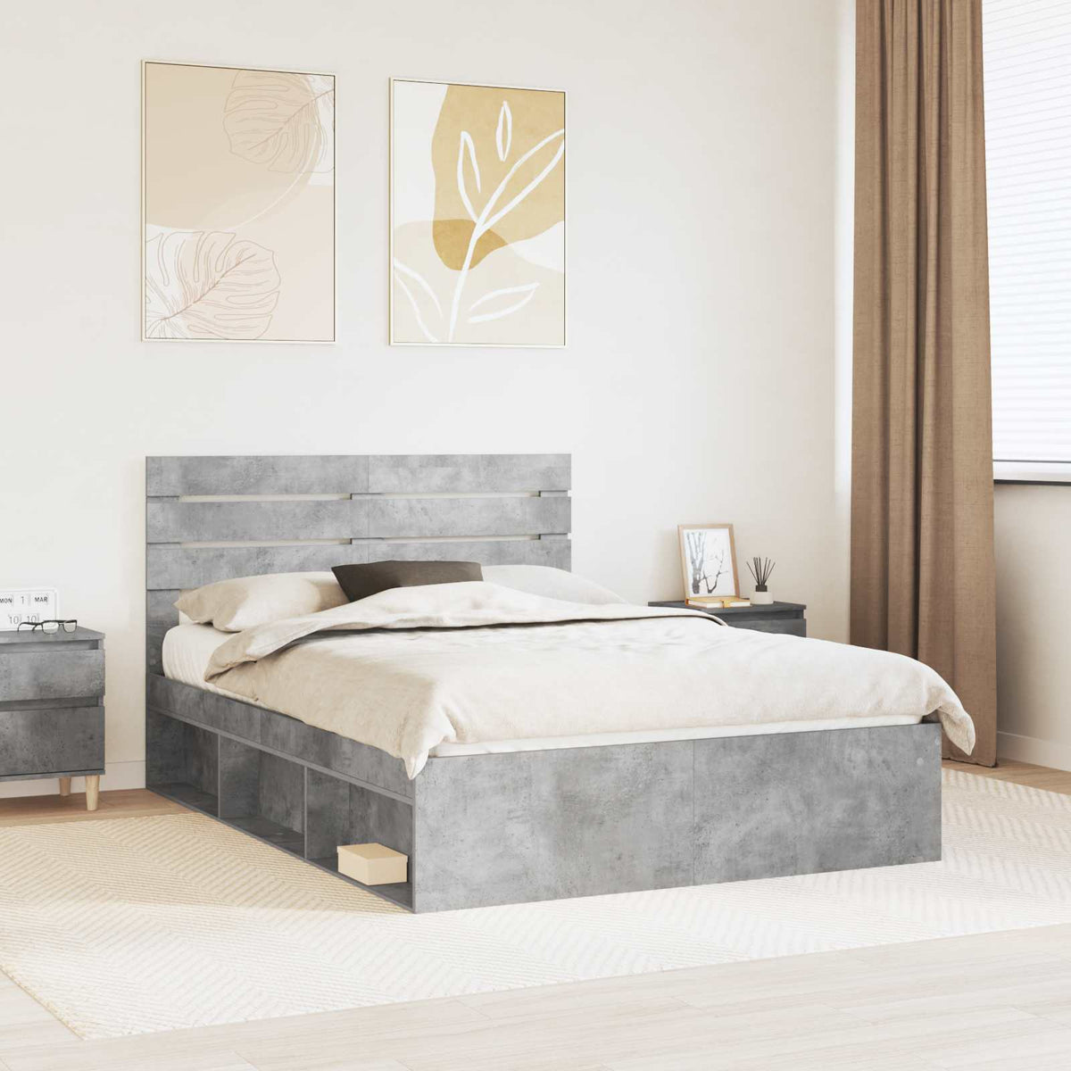 Bed Frame 140 x 190 cm Solid Pine Wood Concrete grey