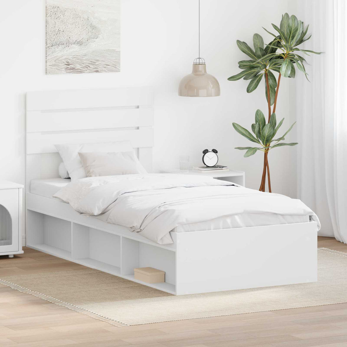 Bed Frame with Headboard Solid Pine Wood Length 200 cm White 100 cm