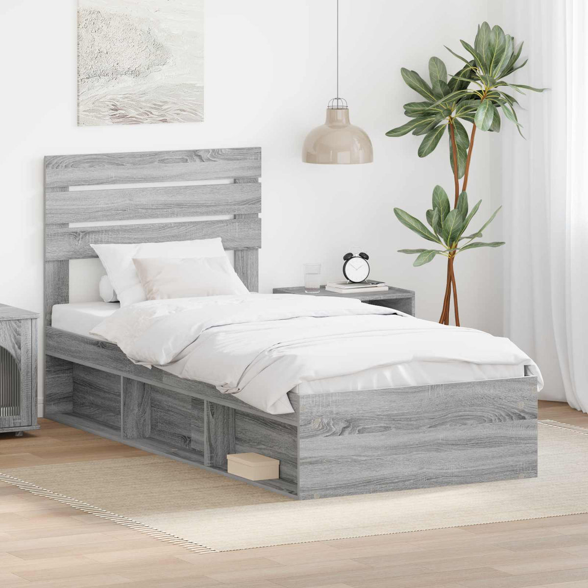 Bed Frame Solid Pine Wood Length 200 cm Grey Sonoma 90 cm