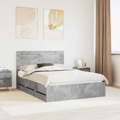 Bed Frame with Drawer Engineer Wood Length 190 cm Concrete grey 140 cm