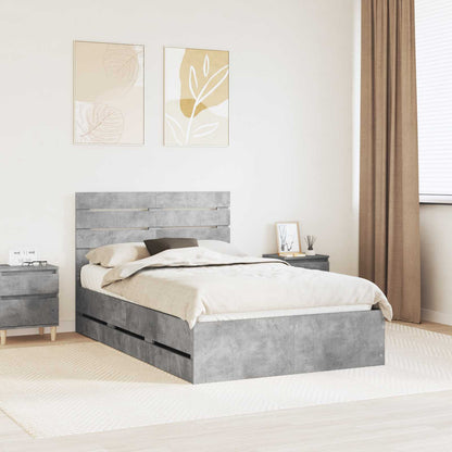 Bed Frame with Drawer Engineer Wood Length 190 cm Concrete grey 135 cm