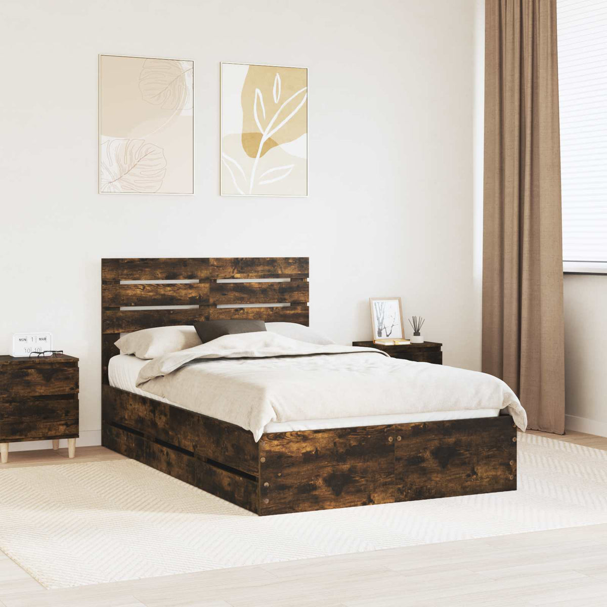 Bed Frame Drawer Engineer Wood Length Smoked oak