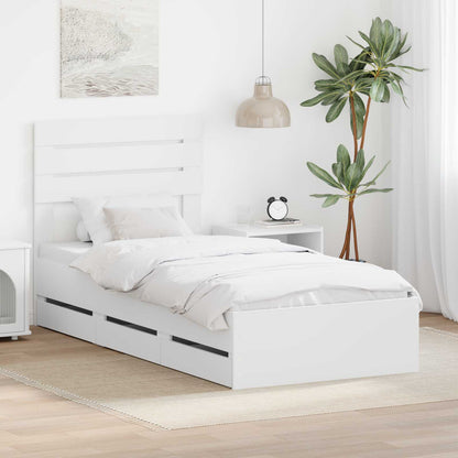 Bed Frame with Drawer Engineer Wood Length 190 cm White 75 cm