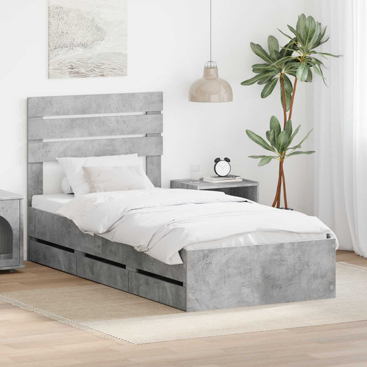 Bed Frame Drawer Engineer Wood Length Concrete grey