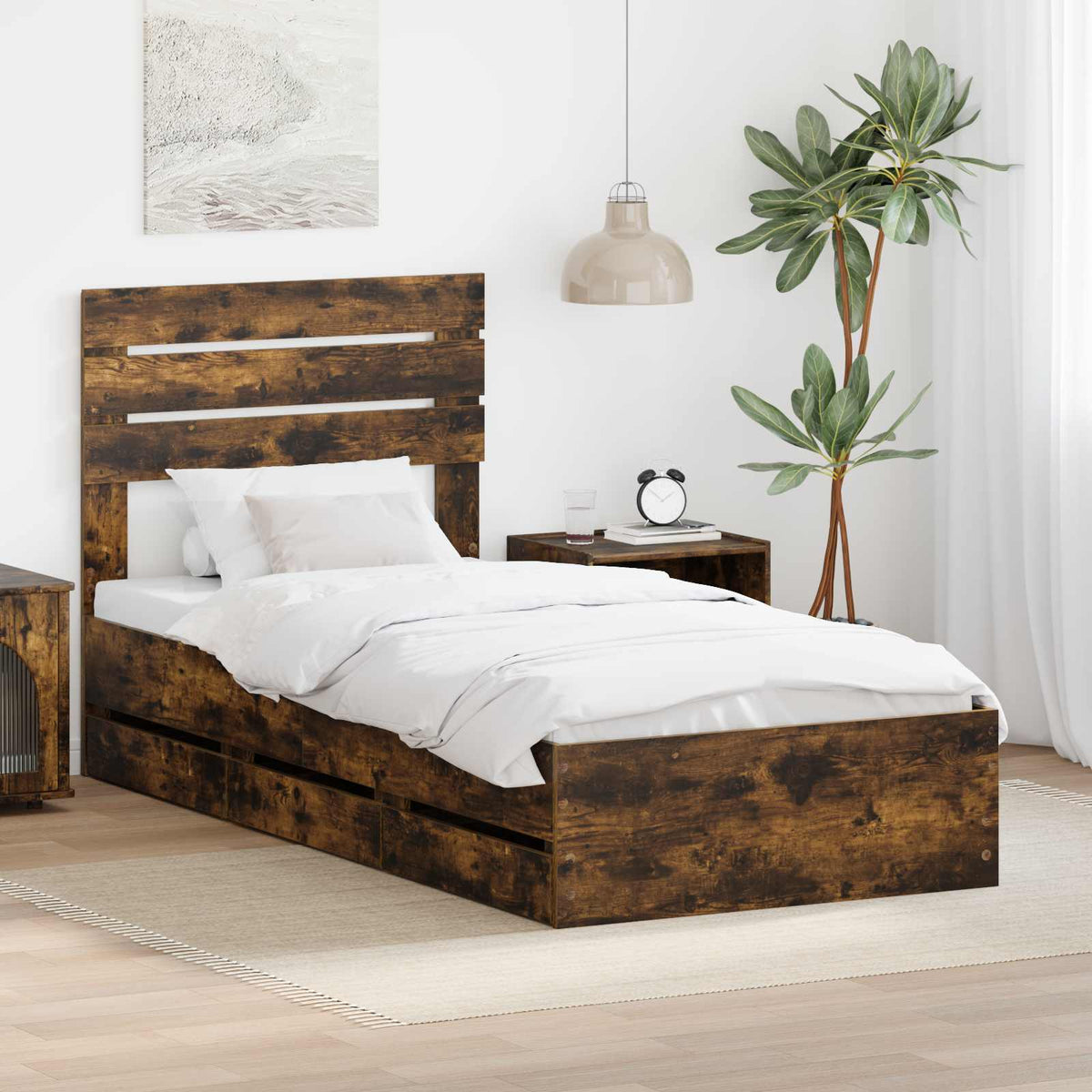 Bed Frame Drawer Engineer Wood Length Smoked oak