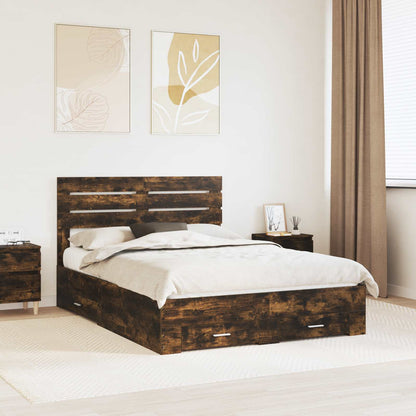 Bed Frame with Drawer Engineered Wood Length 200 cm Smoked Oak 150 cm