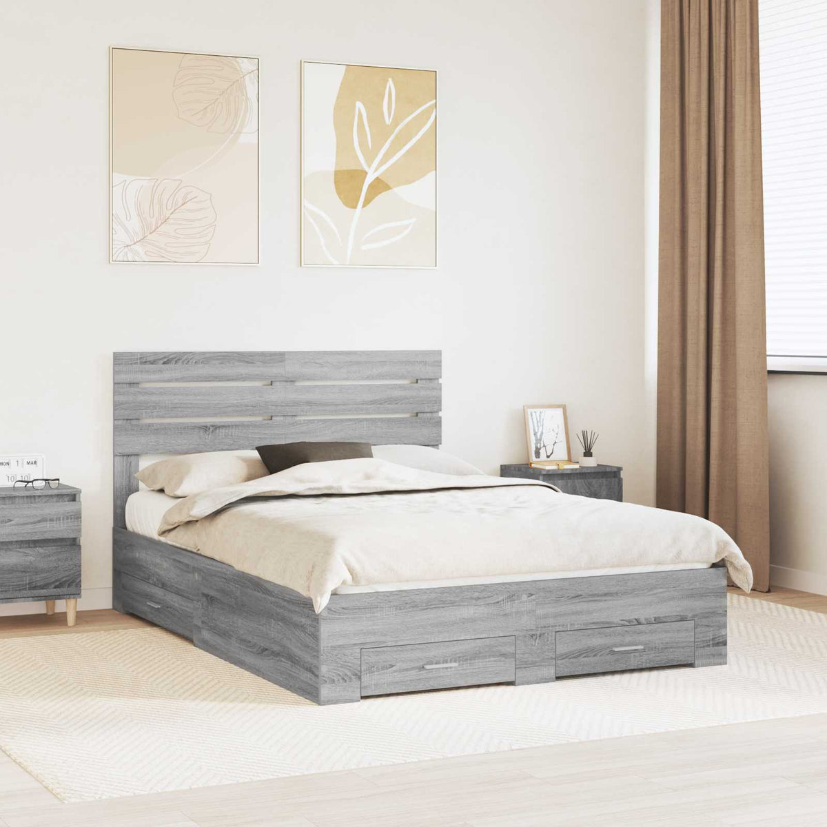 Bed Frame Drawer Engineered Wood Length Grey Sonoma