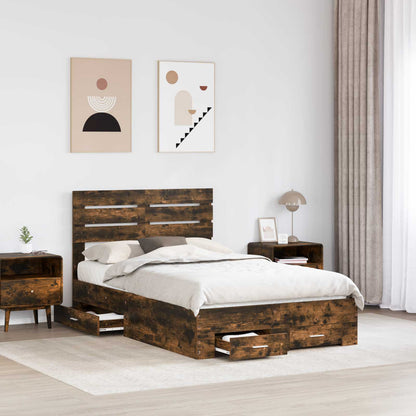 Bed Frame with Drawer Engineered Wood Length 200 cm Smoked Oak 120 cm