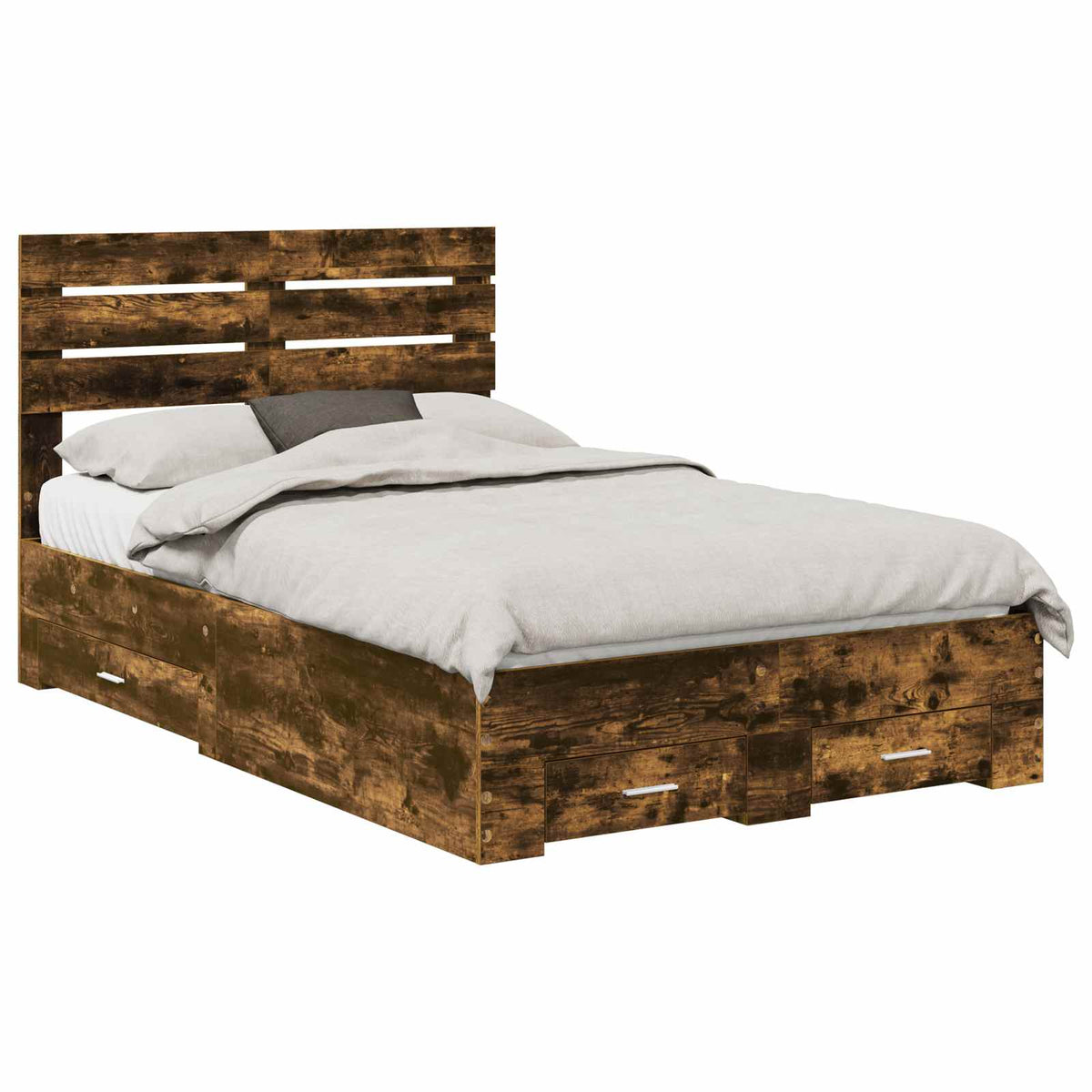 Bed Frame with Drawer Engineered Wood Length 200 cm Smoked Oak 120 cm