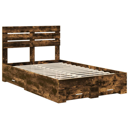 Bed Frame with Drawer Engineered Wood Length 200 cm Smoked Oak 120 cm