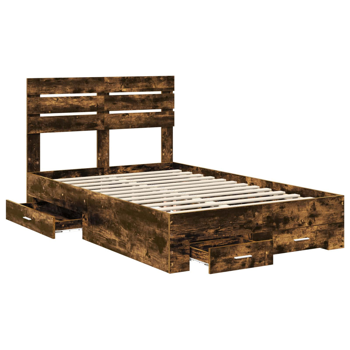 Bed Frame with Drawer Engineered Wood Length 200 cm Smoked Oak 120 cm