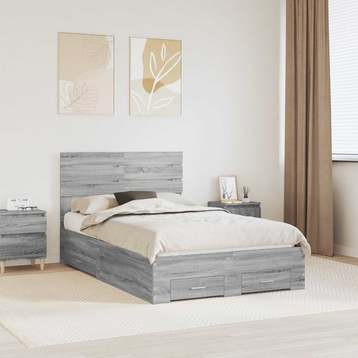 Bed Frame with Drawer Engineered Wood Length 200 cm Grey Sonoma 120 cm