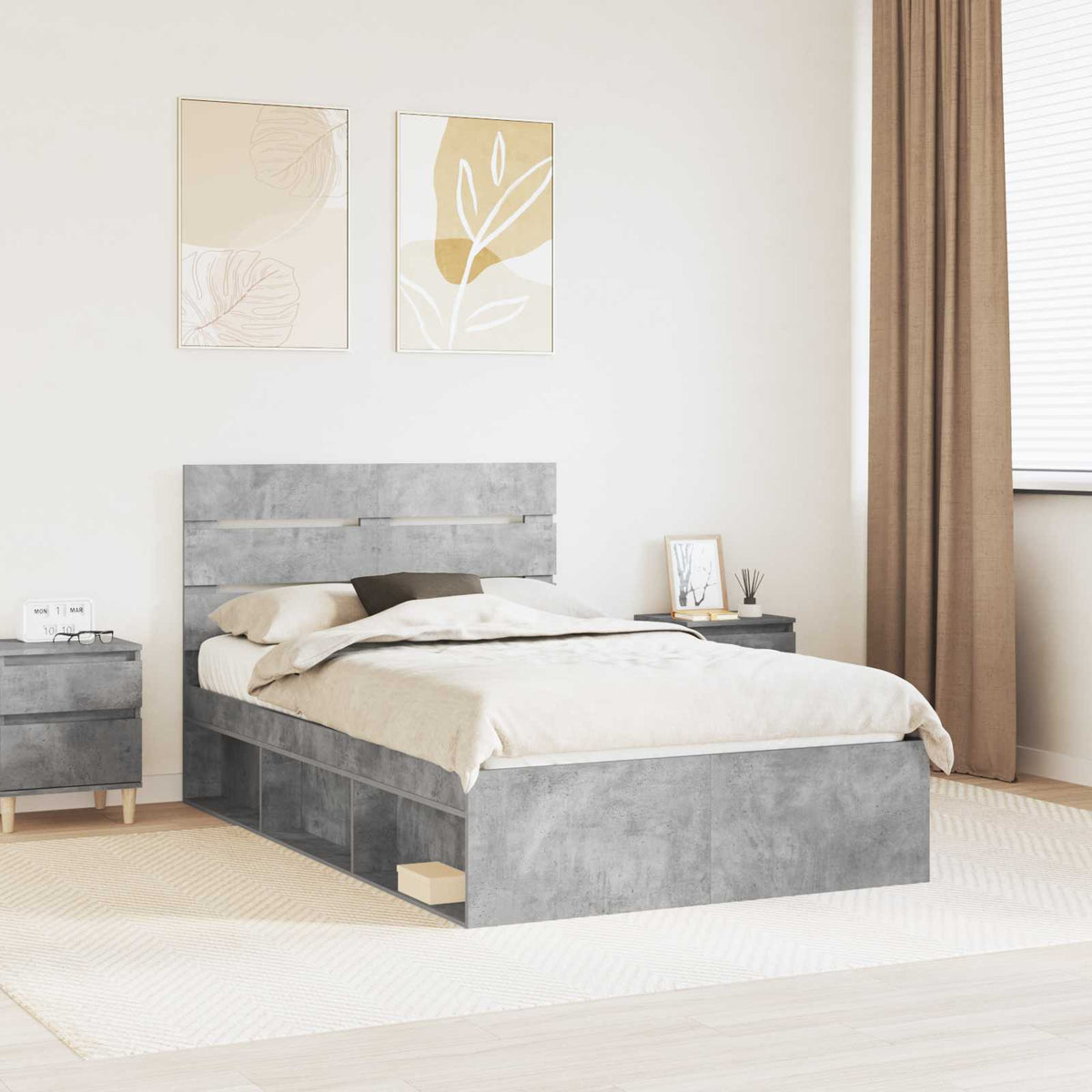Bed Frame 135 x 190 cm Solid Pine Wood Concrete grey