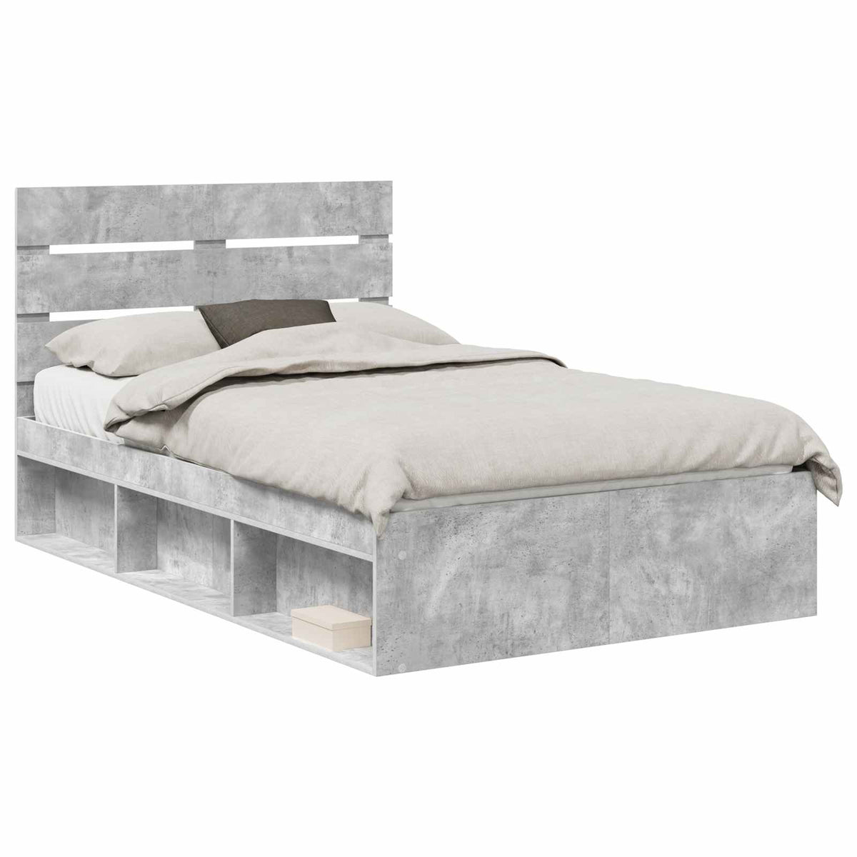 Bed Frame 135 x 190 cm Solid Pine Wood Concrete grey