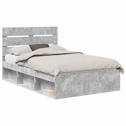 Bed Frame 135 x 190 cm Solid Pine Wood Concrete grey