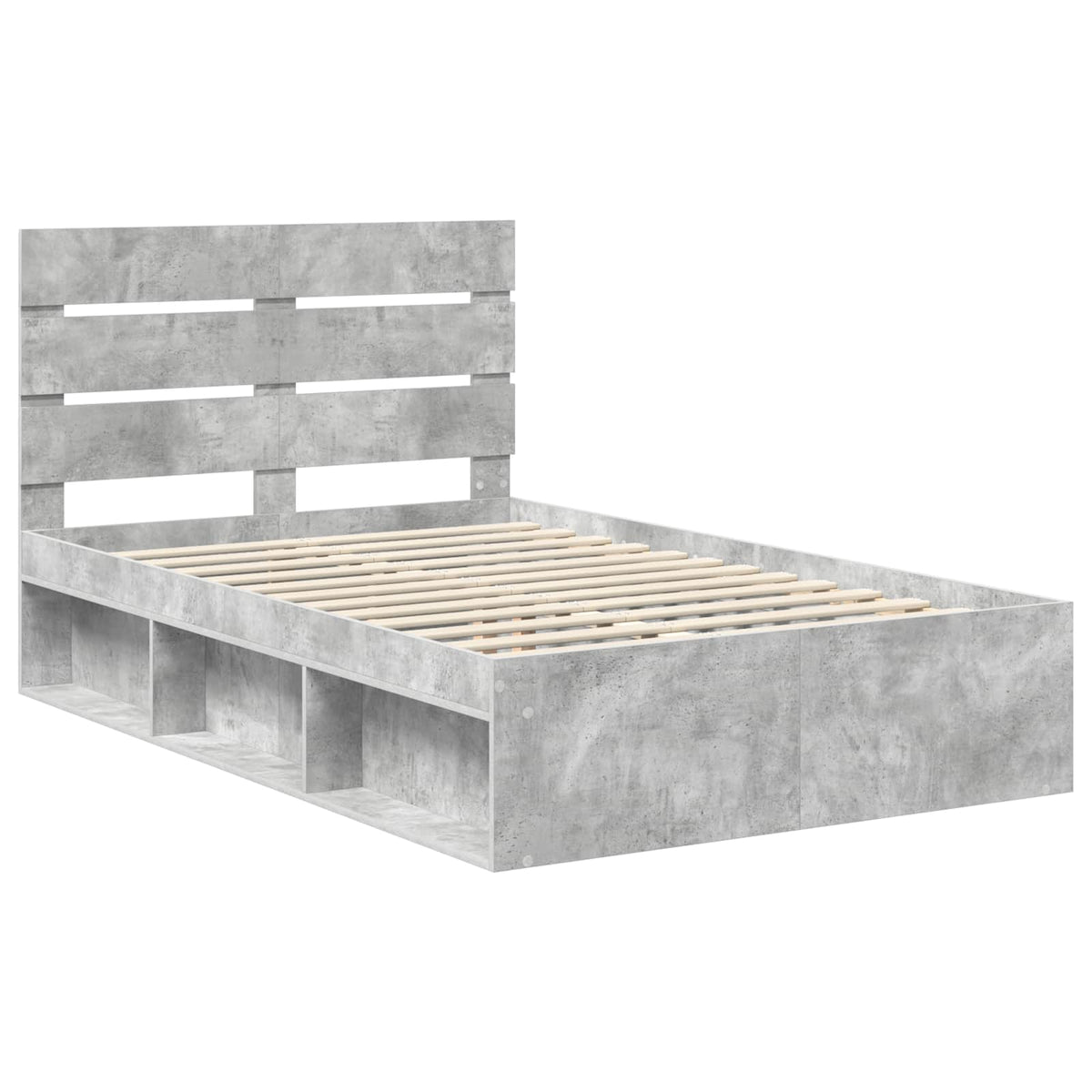 Bed Frame 135 x 190 cm Solid Pine Wood Concrete grey
