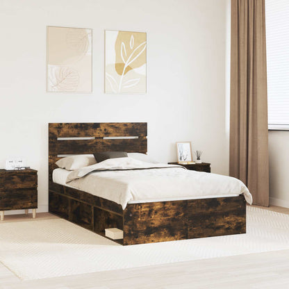 Bed Frame 135 x 190 cm Solid Pine Wood Smoked oak
