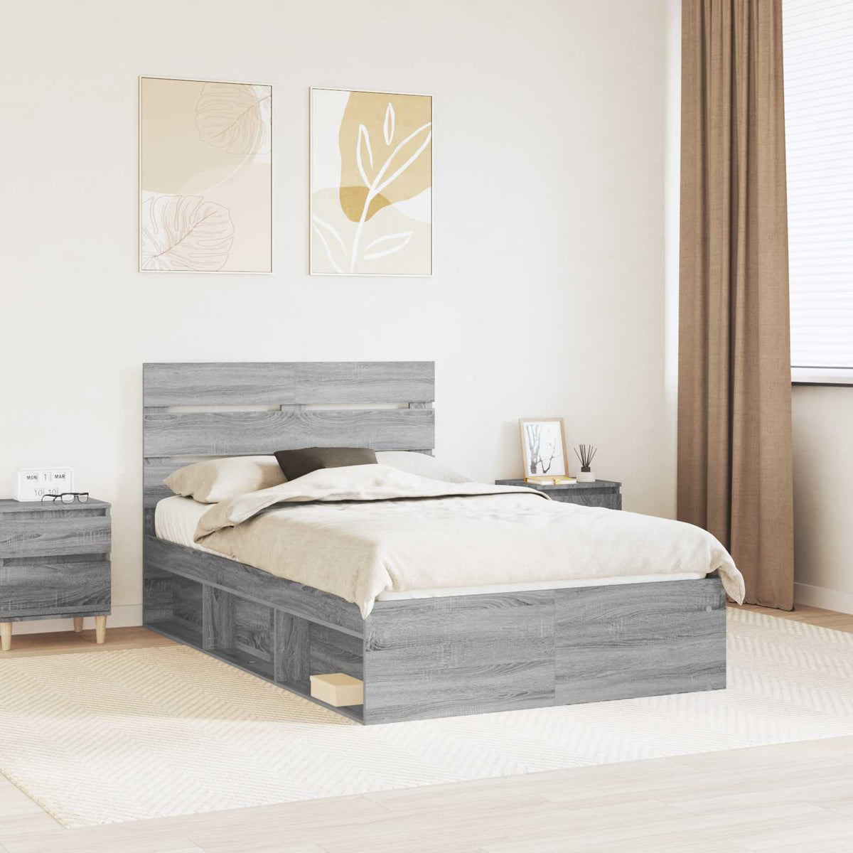 Bed Frame 135 x 190 cm Solid Pine Wood Grey sonoma