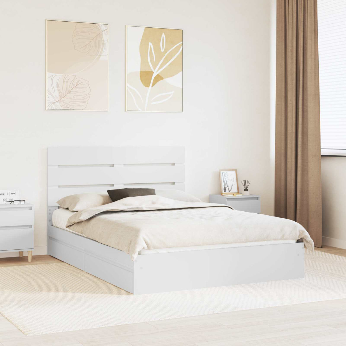 Storage Bed with Drawer Engineered Wood Length 190 cm White 140 cm