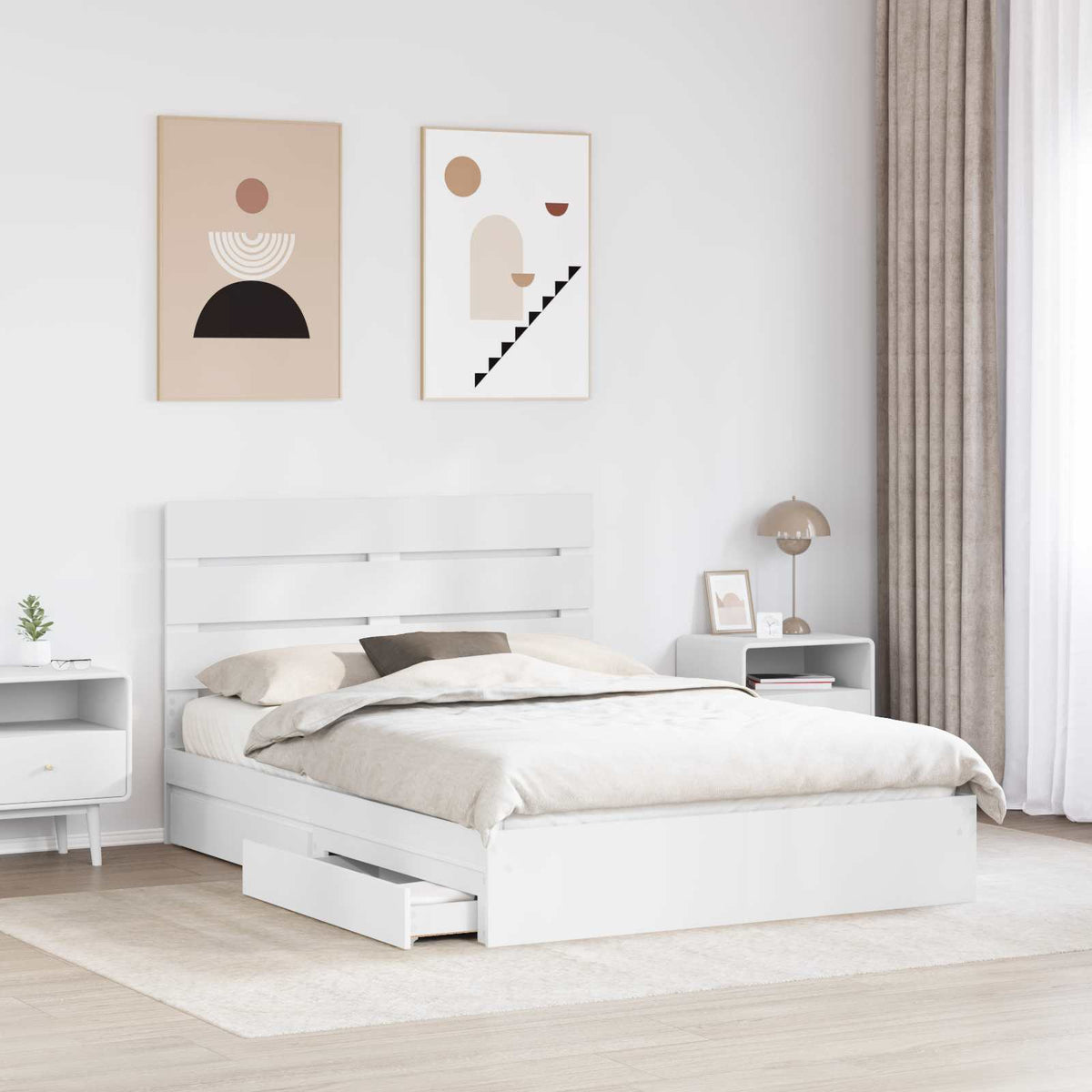 Storage Bed with Drawer Engineered Wood Length 190 cm White 140 cm