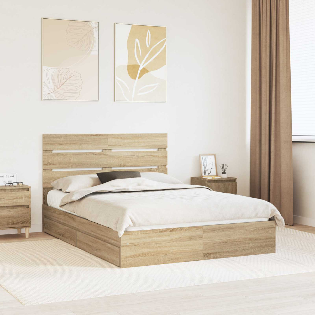 Storage Bed with Drawer Engineered Wood Length 190 cm Sonoma oak 140 cm