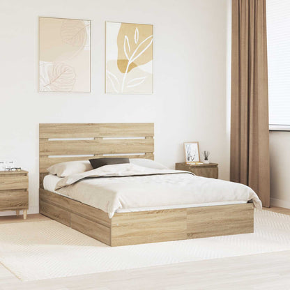 Storage Bed with Drawer Engineered Wood Length 190 cm Sonoma oak 140 cm