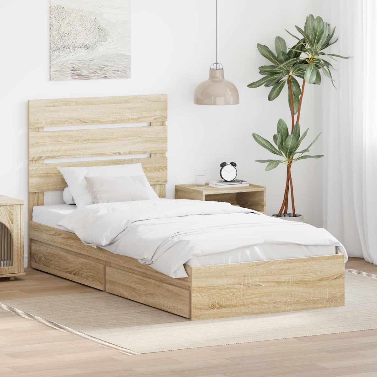 Storage Bed with Drawer Engineered Wood Length 190 cm Sonoma oak 75 cm