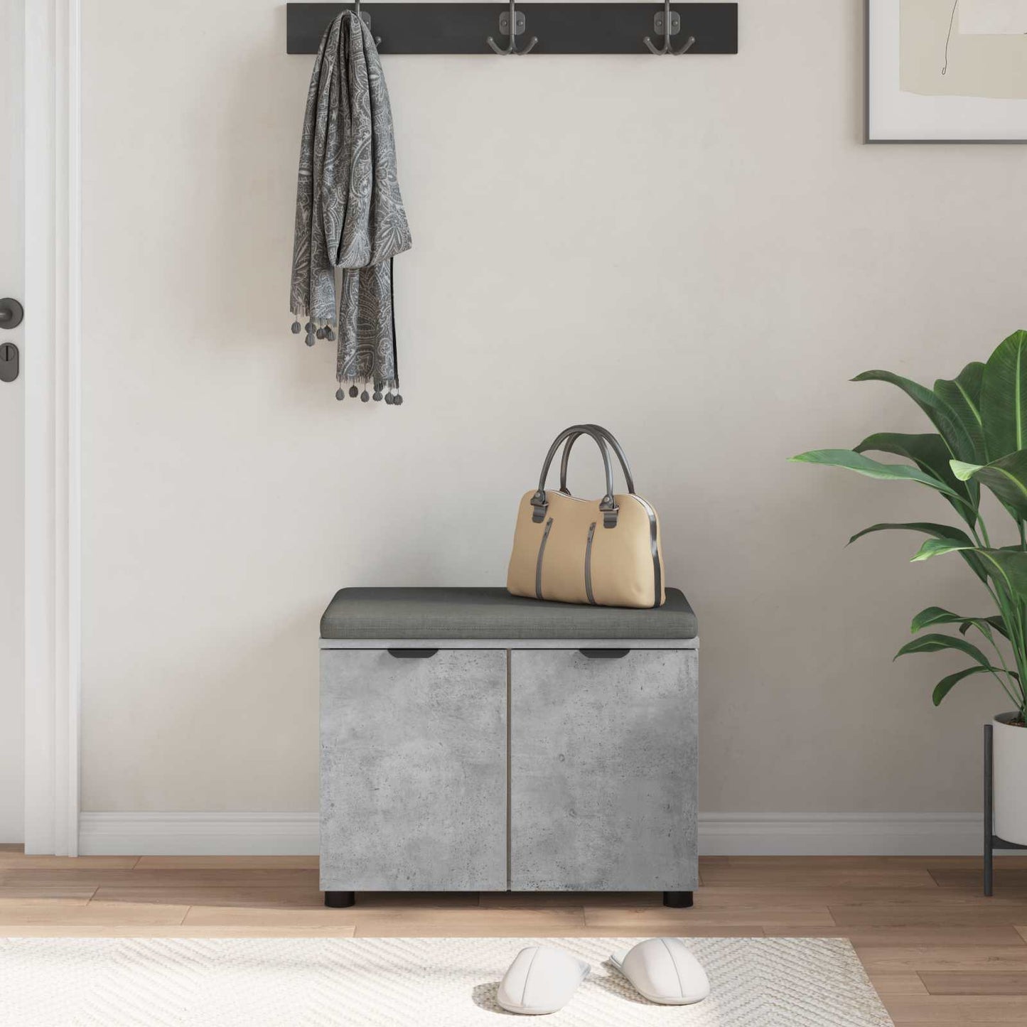 vidaXL Hall Bench with Cushion with Door Concrete Grey 60 x 38 x 46 cm 4