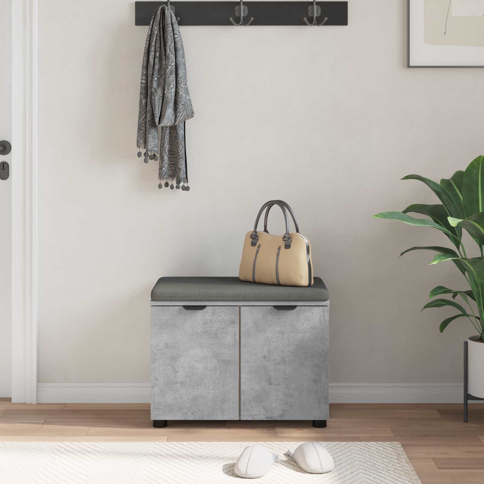 vidaXL Hall Bench with Cushion with Door Concrete Grey 60 x 38 x 46 cm 4