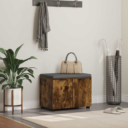 vidaXL Hall Bench with Cushion with Shelf Smoked Oak 60 x 38 x 46 cm 1