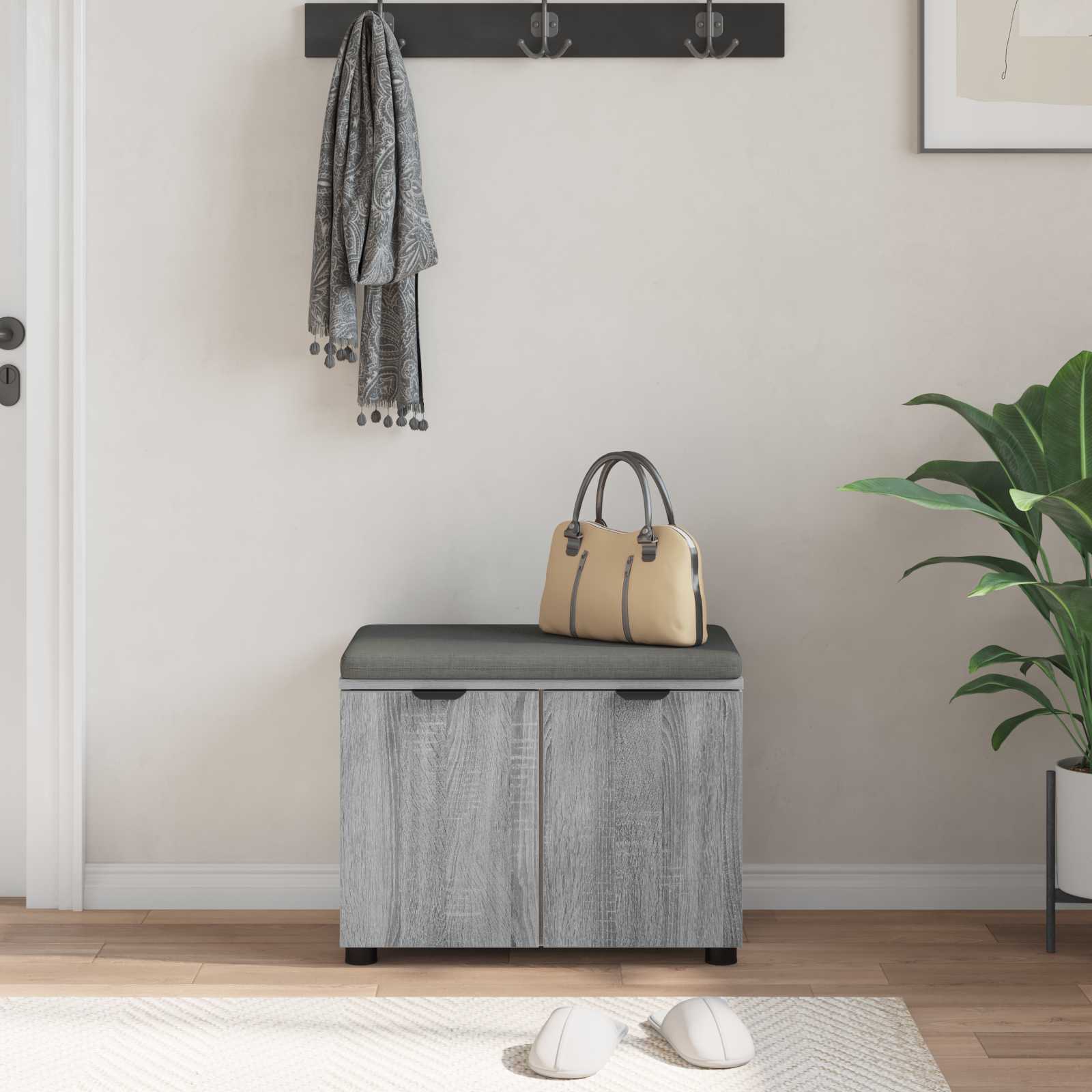 vidaXL Hall Bench with Cushion with Shelf Grey Sonoma 60 x 38 x 46 cm 4