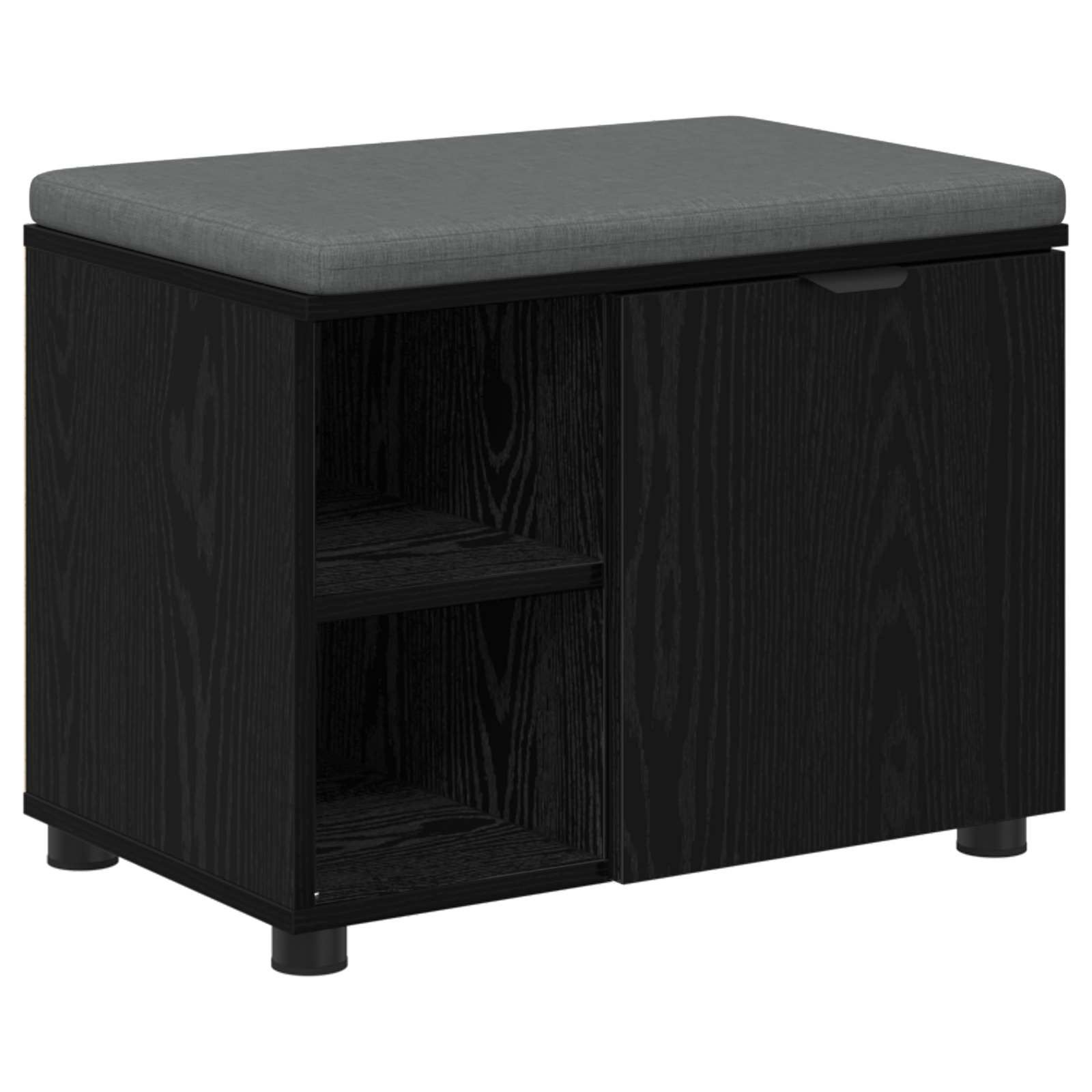 vidaXL Hall Bench Black Oak 60 x 38 x 46 cm Engineered Wood and Fabric 2